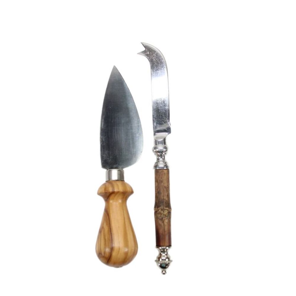 Berti + Cypress Home Silver Tone Wood Handle Cheese Knives LOT 2